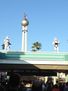 Storm Troopers patrol the front gates of Disney's Hollywood Studios during their opening show