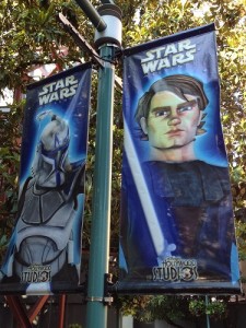 Various Star Wars banners throughout the park