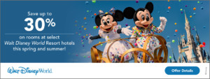 Save up to30% on rooms at select Walt Disney World Resort hotels this spring and summer